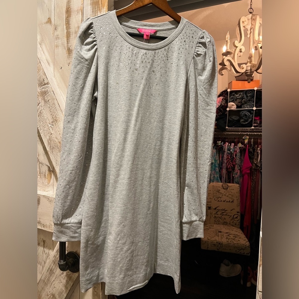 SOLD. NWT Lilly Pulitzer Jansen dress in heathered seaside grey sz L - Picture 2 of 9